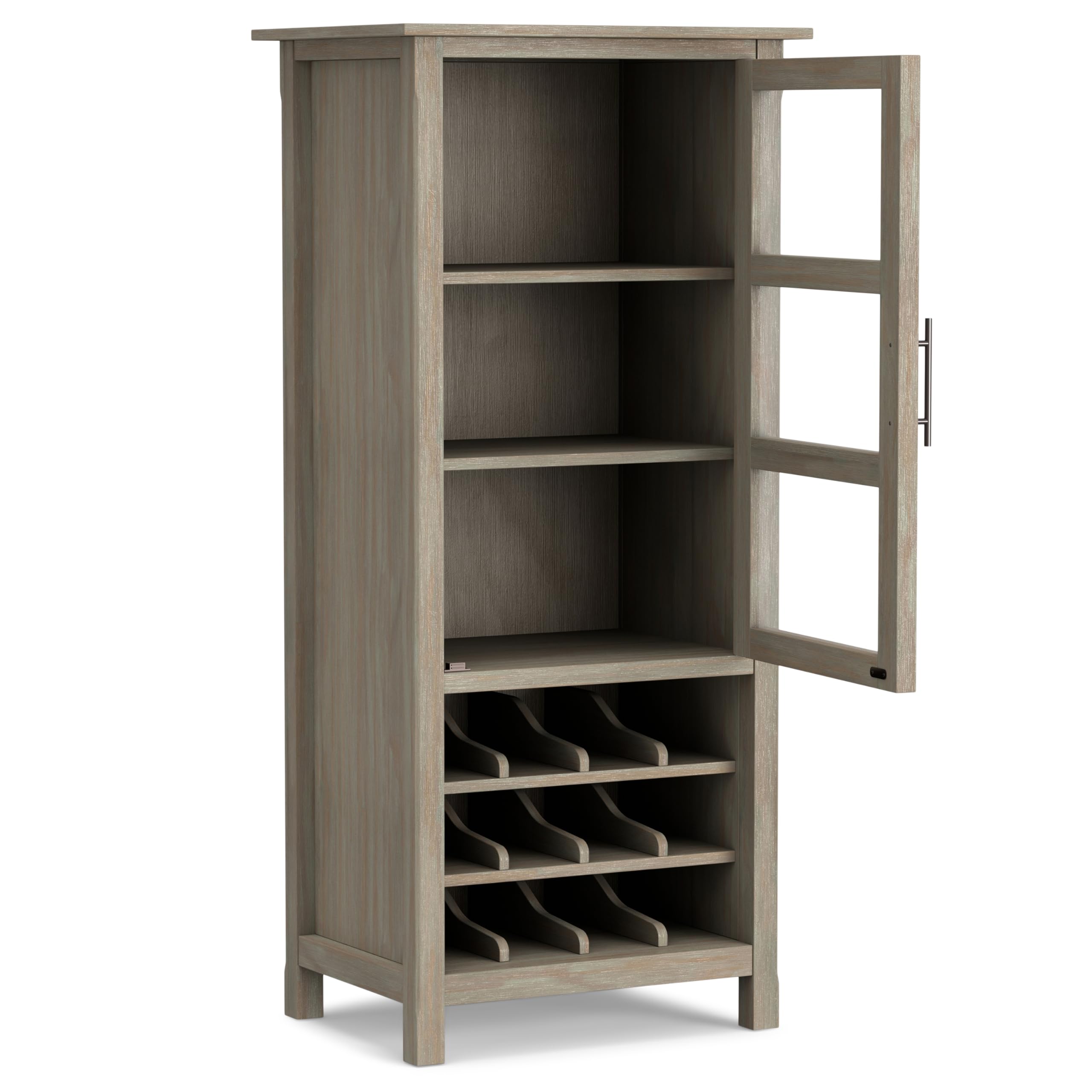 SIMPLIHOME Avalon 12-Bottle Solid Wood Wine Rack Cabinet - 23 Inch Wide Contemporary Storage for Wine Bottles in Distressed Grey Finish | Perfect for Living Room, Dining Room, Kitchen & Home Bar Decor