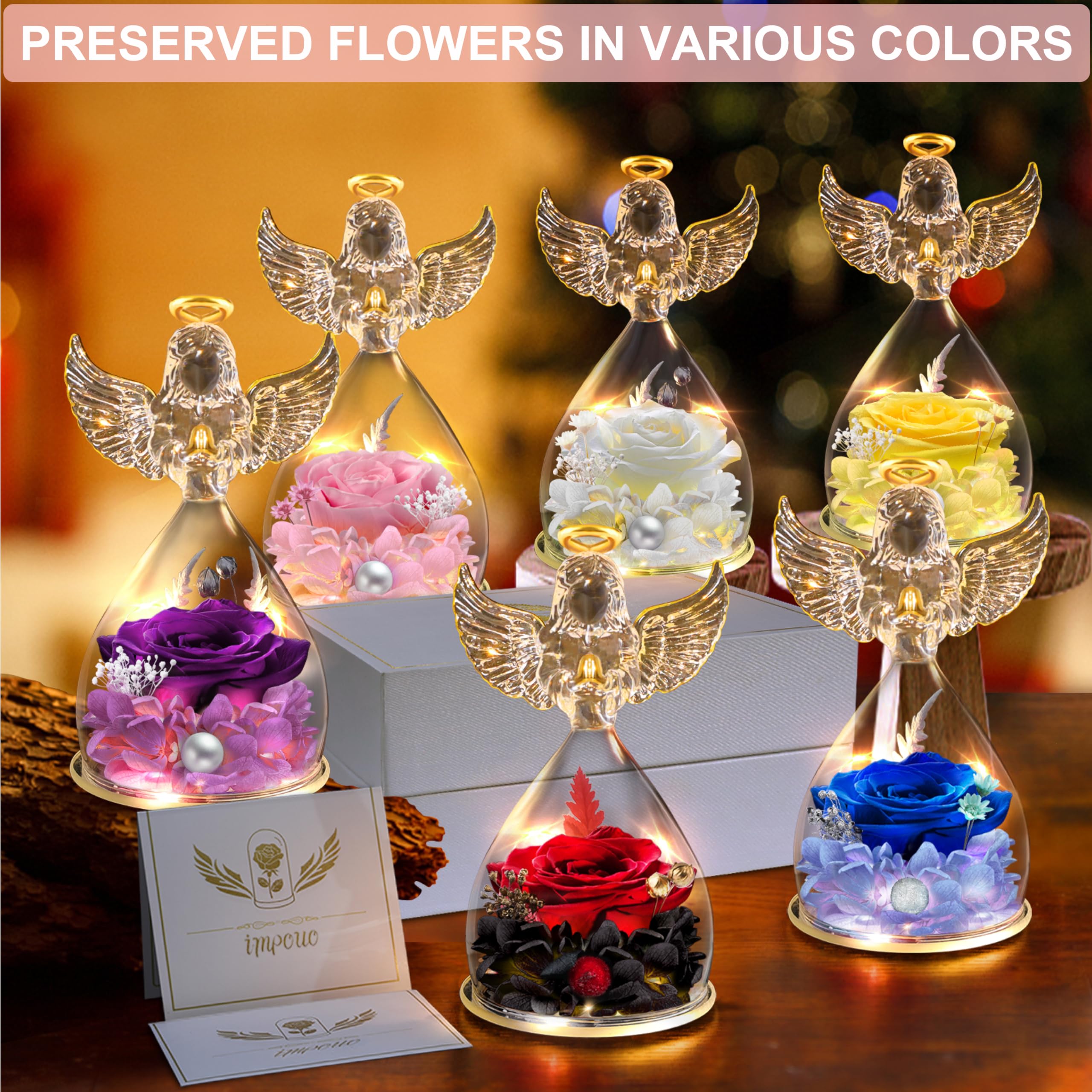 Angel Gifts for Women - Preserved Rose Flower in Glass Angel Figurine with LED Light | Perfect for Mother's Day, Christmas, Thanksgiving, Valentine's Day & Birthday Gifts | Thoughtful Present for Grandma, Mom & Wife | Home Decor, Romantic Gift & Special Occasion Keepsake