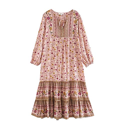 Vintage Chic Boho Floral Print Short Sleeve Maxi Dress for Women - Beach Cover Up, Summer Party, Vacation Outfit, Casual Dress with V Neck & Tassel Details