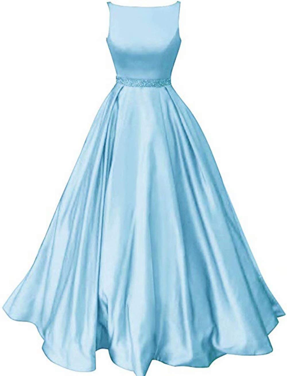 Elegant Satin Prom Dresses for Women - Long Beaded Formal Evening Gowns with Pockets for Wedding, Party & Special Occasions