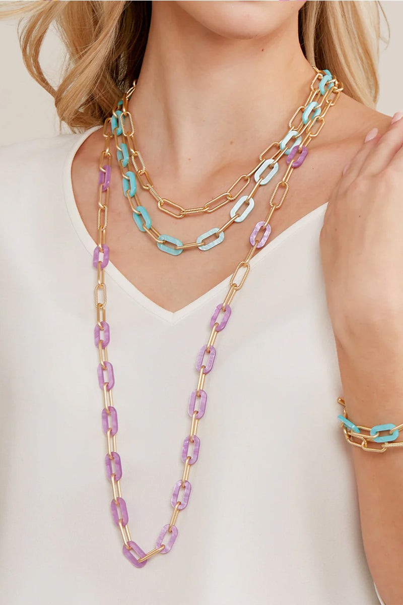 Elegant Purple Marbled Resin Link Necklace for Women - Handmade Boho Jewelry Gift for Birthday, Anniversary & Special Occasions