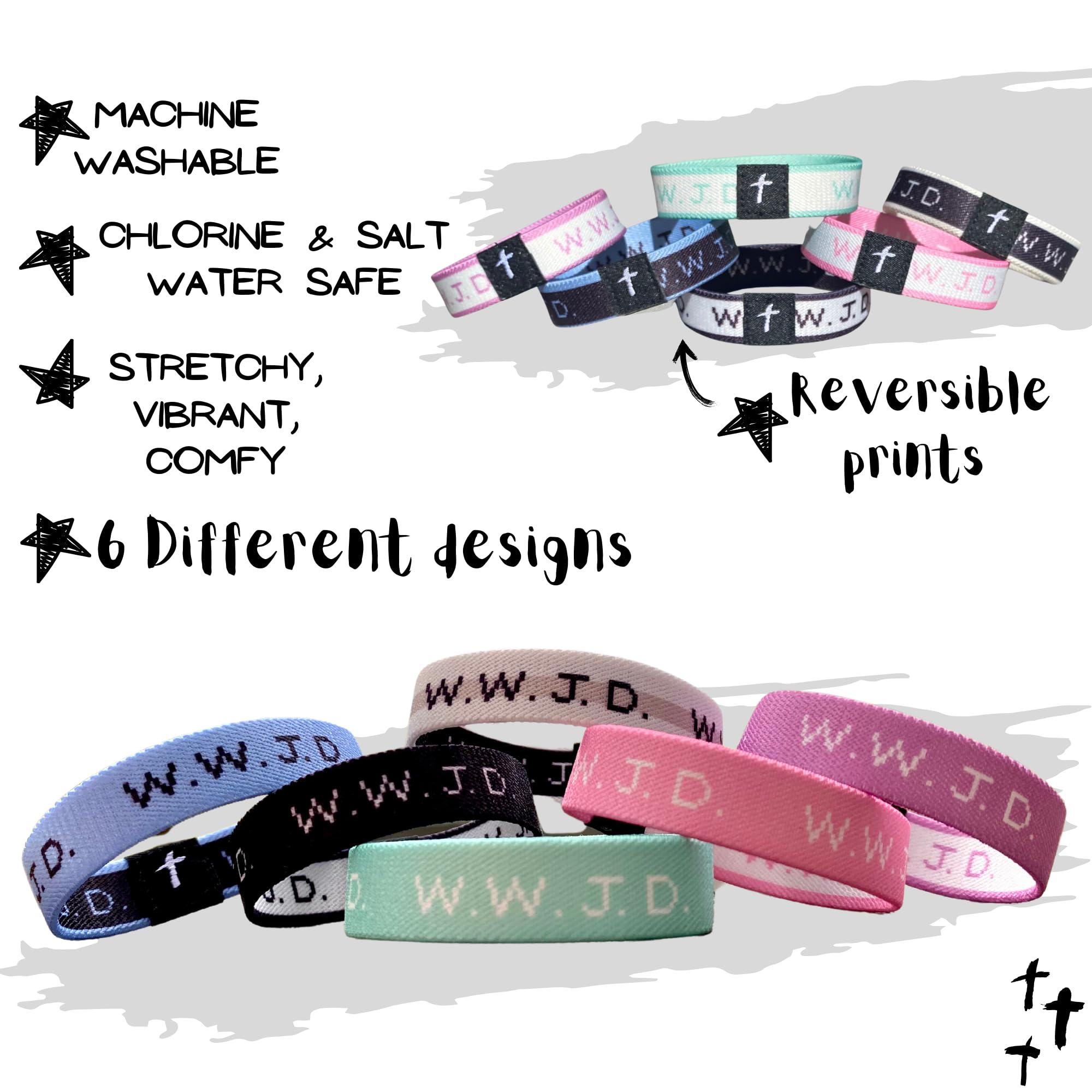 WWJD Bracelets - Stretchable Elastic Wristbands for Men & Women - Christian Faith Inspired Jewelry - Perfect for Daily Wear, Church, Prayer & Gifts