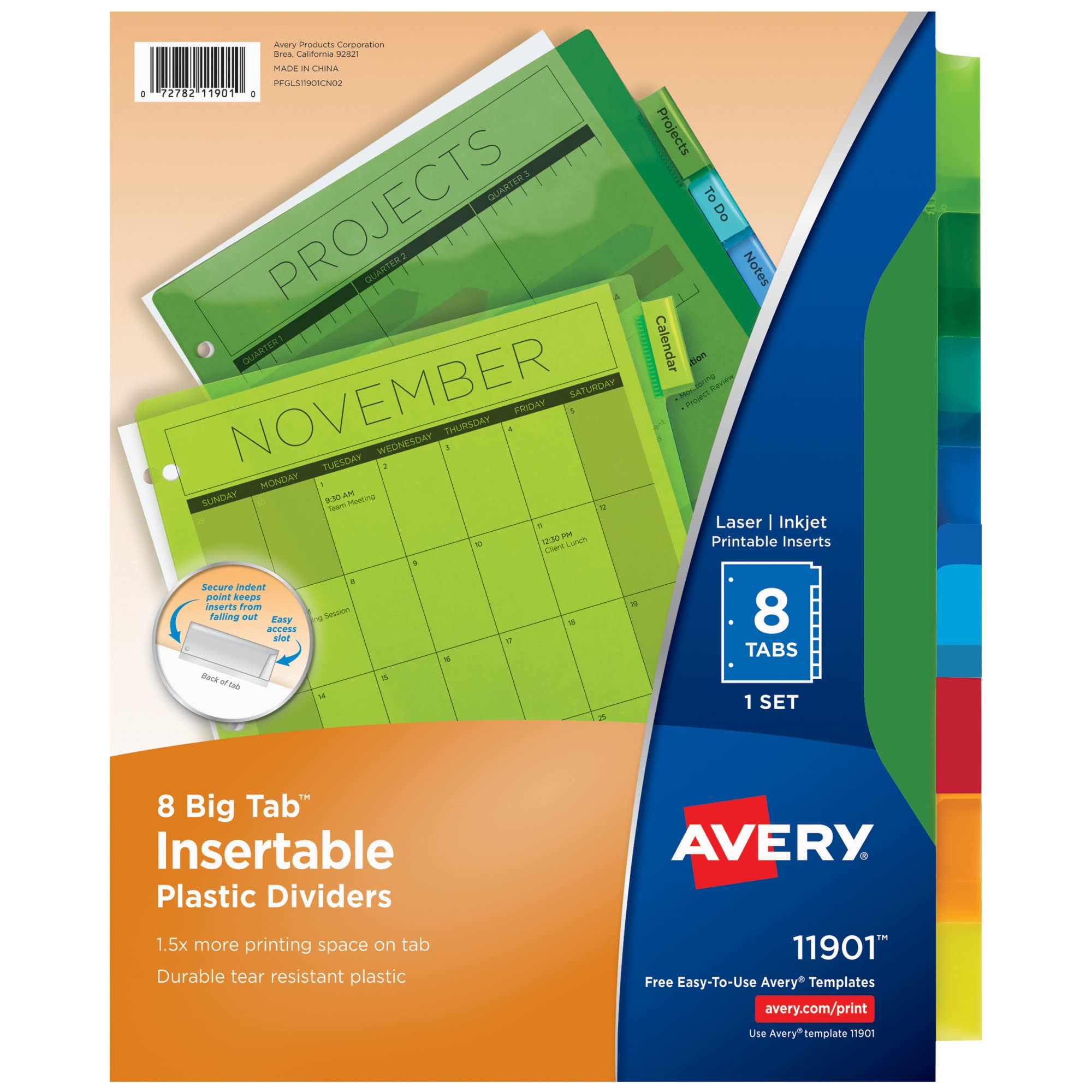 Avery 8-Tab Plastic Binder Dividers for 3-Ring Binders - Multicolor Insertable Big Tabs, 24 Sets (11901) - Perfect for School, Office & Home Organization