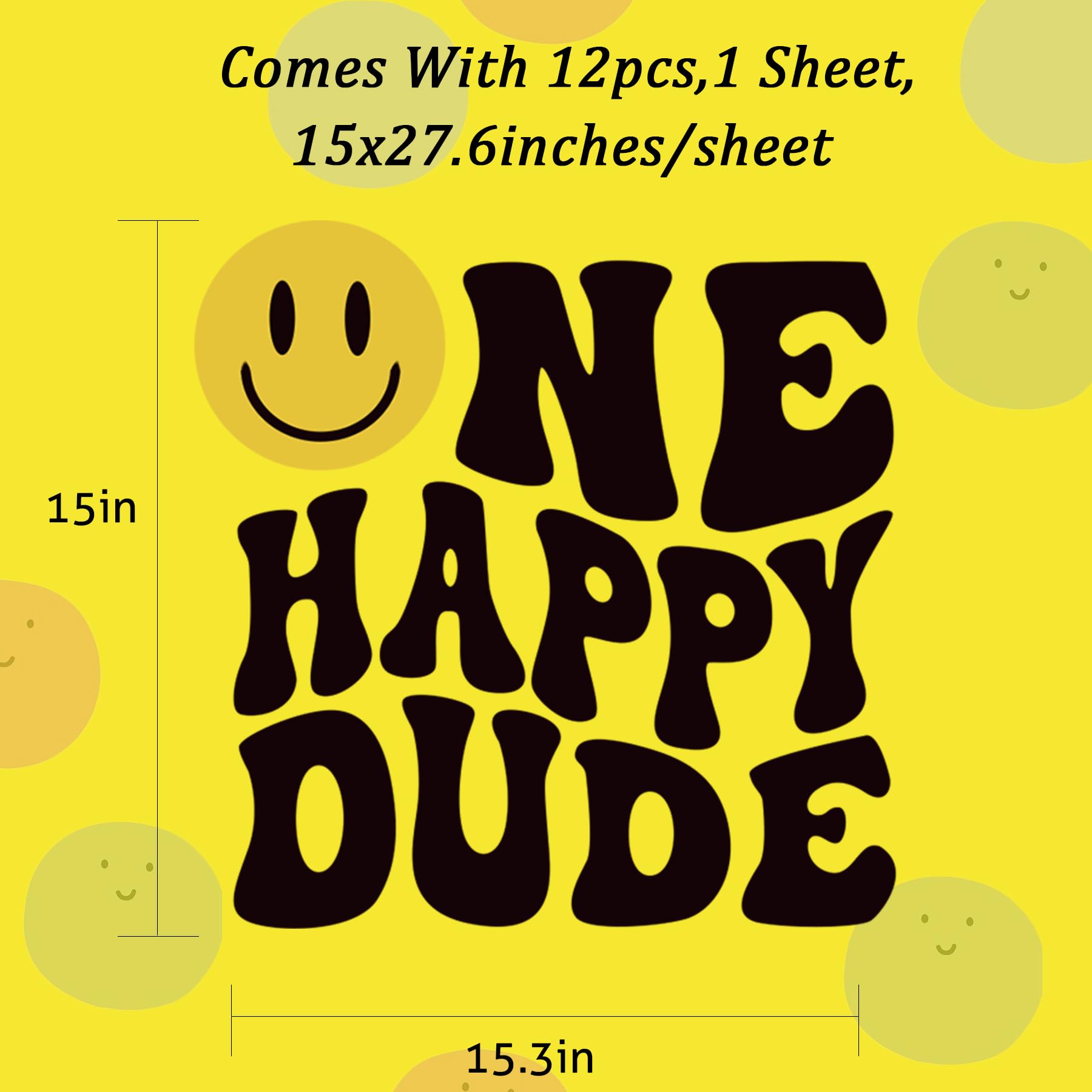 One Happy Dude Decal - 1st Birthday Party Decorations for Boys | Peel & Stick Smiley Face Stickers for Balloon Arches, Baby Showers & Nursery Wall Decor | Perfect for Birthday Backdrops, Cake Smash Photos & Milestone Celebrations