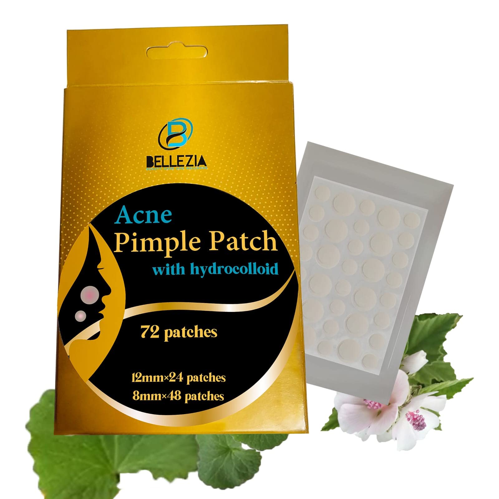 BELLEZIA Acne Pimple Patches - 72 Count Invisible Hydrocolloid Facial Stickers for Overnight Pimple Treatment & Acne Absorbing (36×2=72 Patches) | Gentle on Skin, Perfect for Daily Use, Travel & Emergency Breakouts