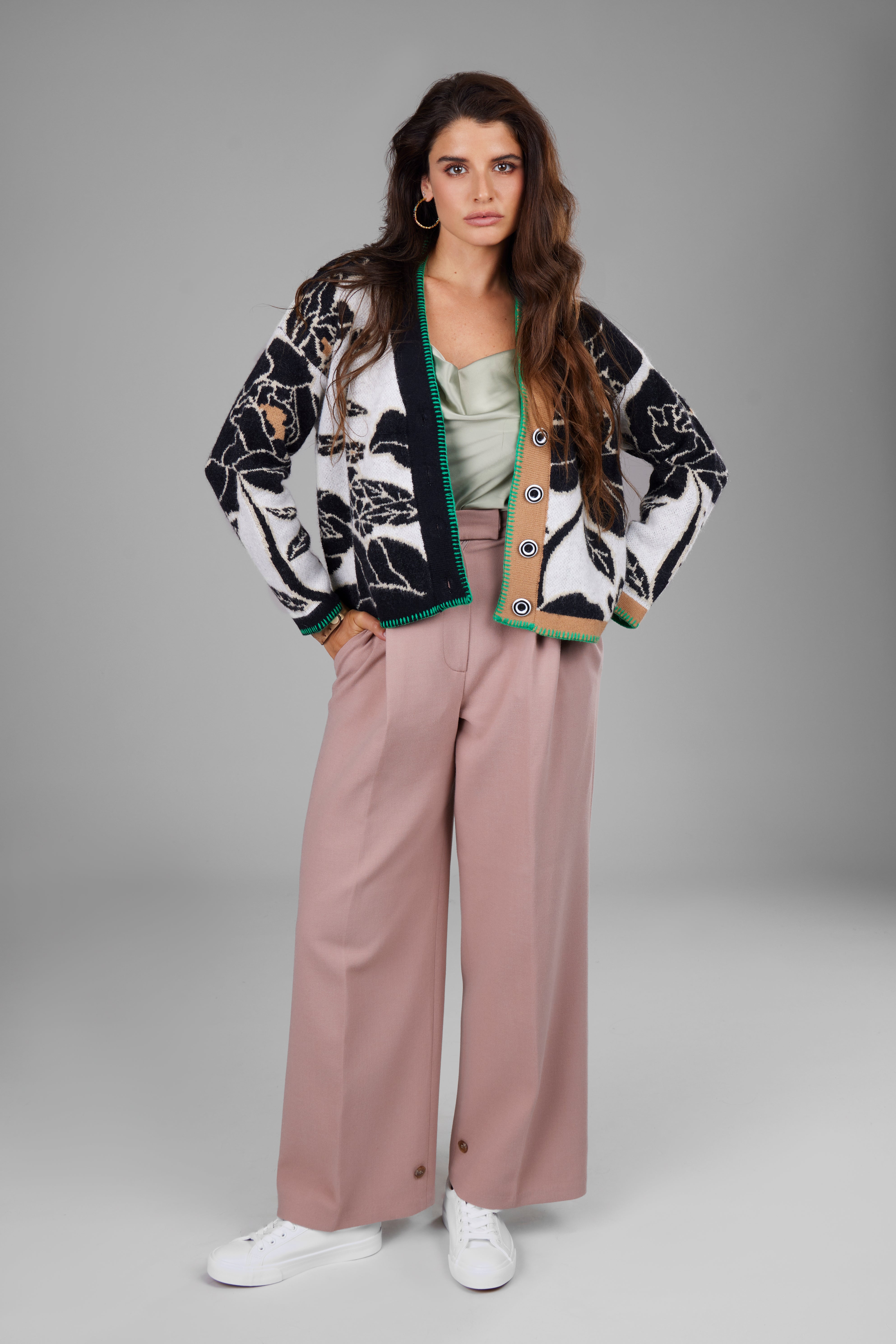 Stylish Abstract Floral Button Cardigan for Women - Soft Knit Open Front Sweater - Perfect for Spring Outfits, Office Wear & Casual Dates