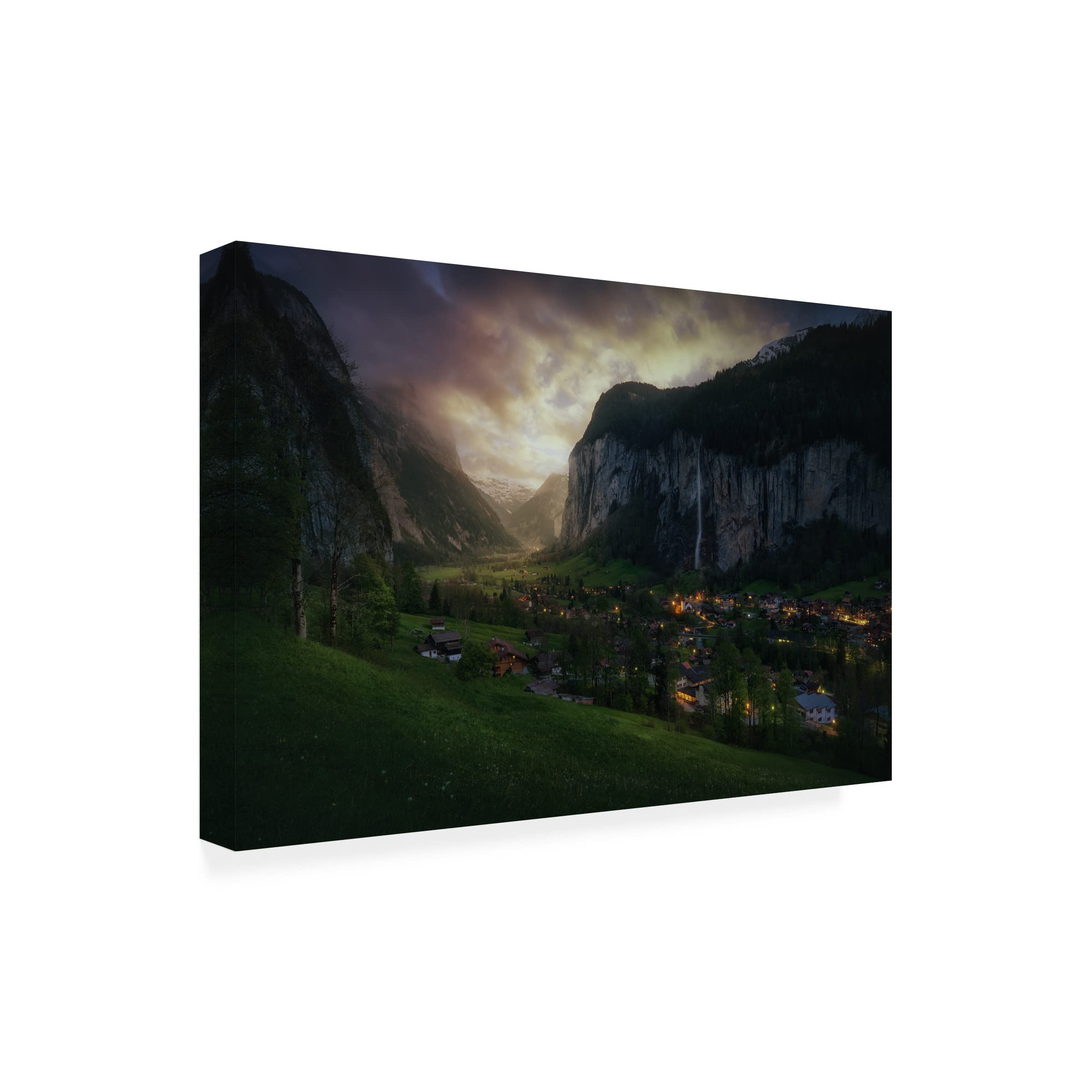 Trademark Fine Art 'Lauterbrunnen On Light' Canvas Wall Art Print by Juan Pablo - Swiss Alps Landscape Painting for Living Room, Bedroom & Office Decor
