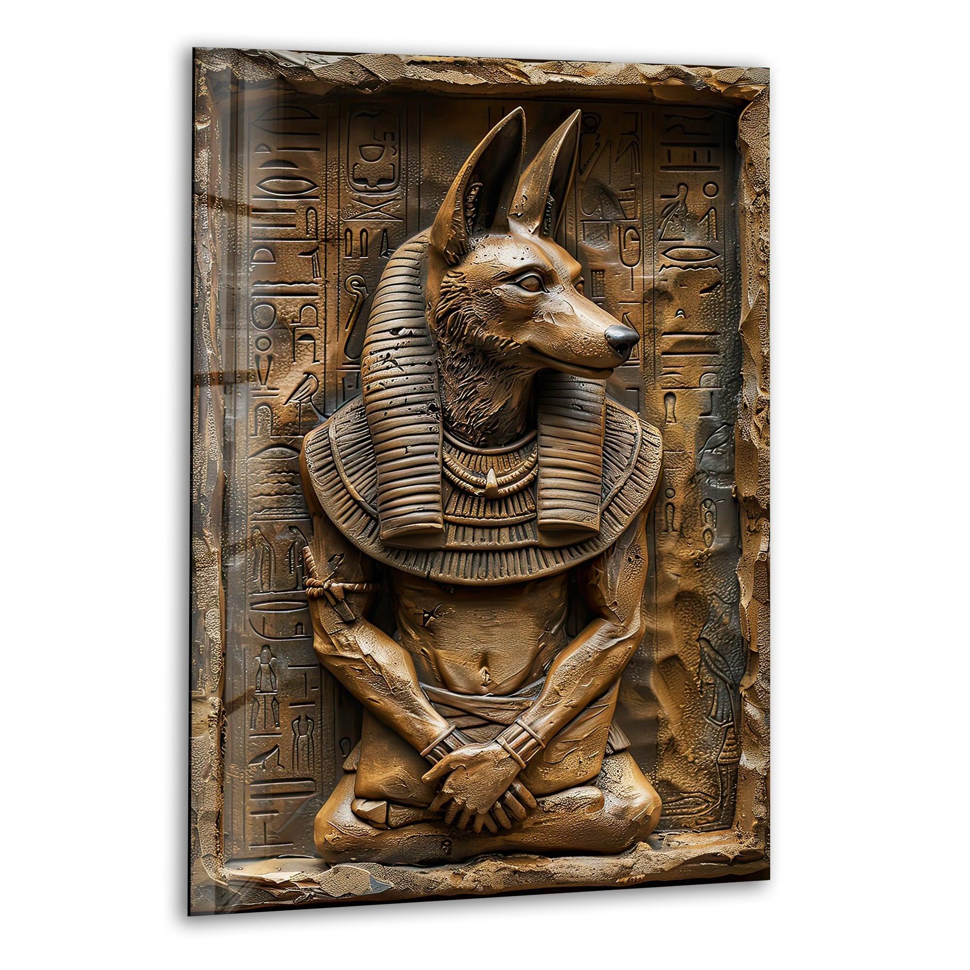Anubis Statue Glass Wall Art - Egyptian God Home Decor for Living Room, Bedroom & Office - Handcrafted Glass Wall Sculpture for Spiritual & Gothic Decor