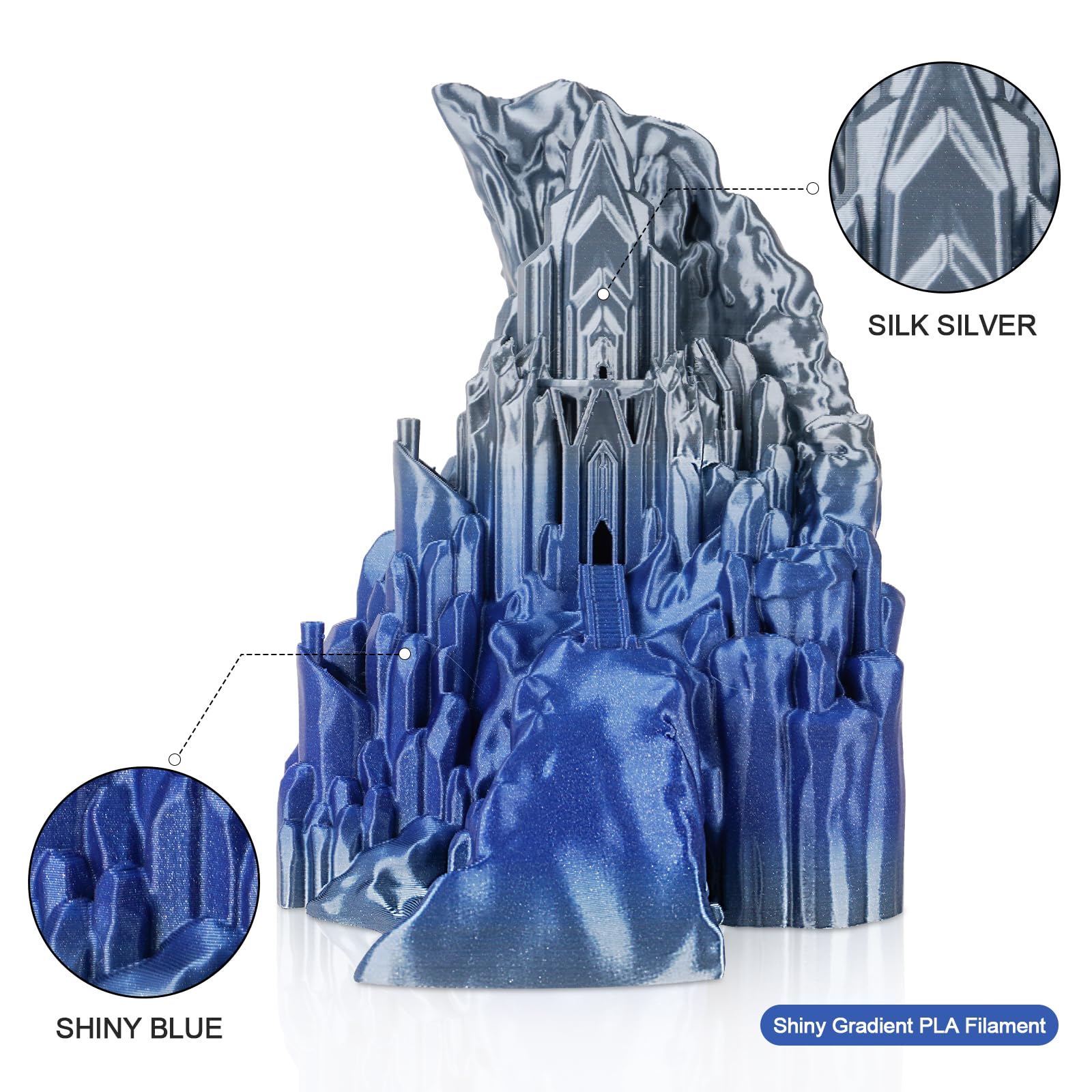 AMOLEN PLA 3D Printer Filament 1.75mm - Silk Shiny Blue Silver Filament for 3D Printing (1KG/2.2lb) - Perfect for Cosplay, DIY Models & Home Decor Projects