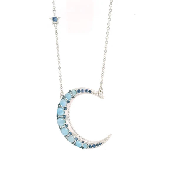 Monica Rich Kosann 14K Gold Topaz Crescent Moon Necklace with Sun & Stars – Elegant Celestial Jewelry for Women, Perfect for Gifts, Weddings & Special Occasions