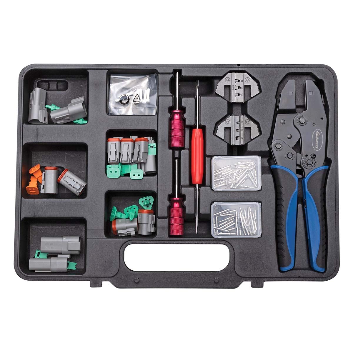 Eastwood Crimp-Right Genuine DT Series Deutsch Connectors and Pins Kit with Clamping Pliers - Professional Automotive Electrical Wiring Solution for Trucks, Motorcycles & Marine Applications