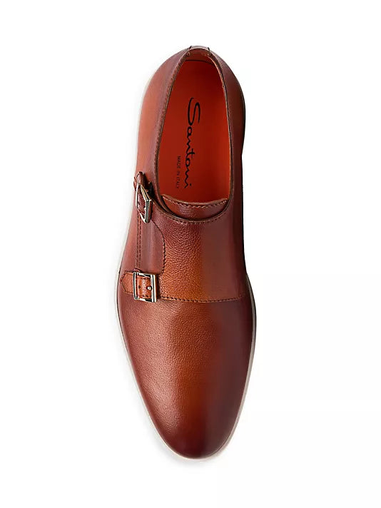 SANTONI DK Brown Monk Strap Casual Shoes for Men - Stylish & Comfortable Dress Shoes for Office, Business, and Formal Occasions