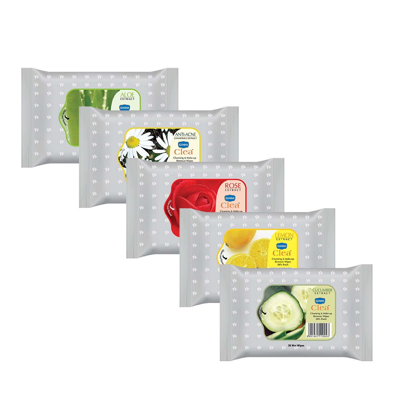 GINNI Clea Cleansing & Makeup Remover Wet Wipes for Face - Hydrating & Moisturizing Facial Wipes (Pack of 5) | Gentle Makeup Removal, Daily Skincare & On-the-Go Cleansing