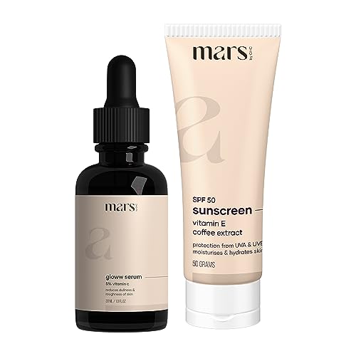 GHC Skin Combo - 5% Vitamin C Face Serum & SPF 50 Sunscreen for Glowing Skin | UV Protection, Hydration & Anti-Aging | Reduces Wrinkles, Dark Spots & Dryness | Vegan, SLS-Free, Paraben-Free | Perfect for Daily Skincare Routine & Outdoor Activities