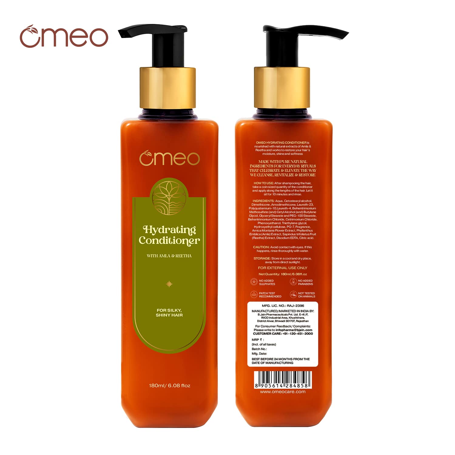 Omeo Hydrating Hair Conditioner with Reetha & Amla Extracts - Deep Cleansing, Strengthening & Nourishing Formula | Reduces Combing Damage for Men & Women (180ml) | Perfect for Dry, Damaged Hair & Daily Hair Care Routine
