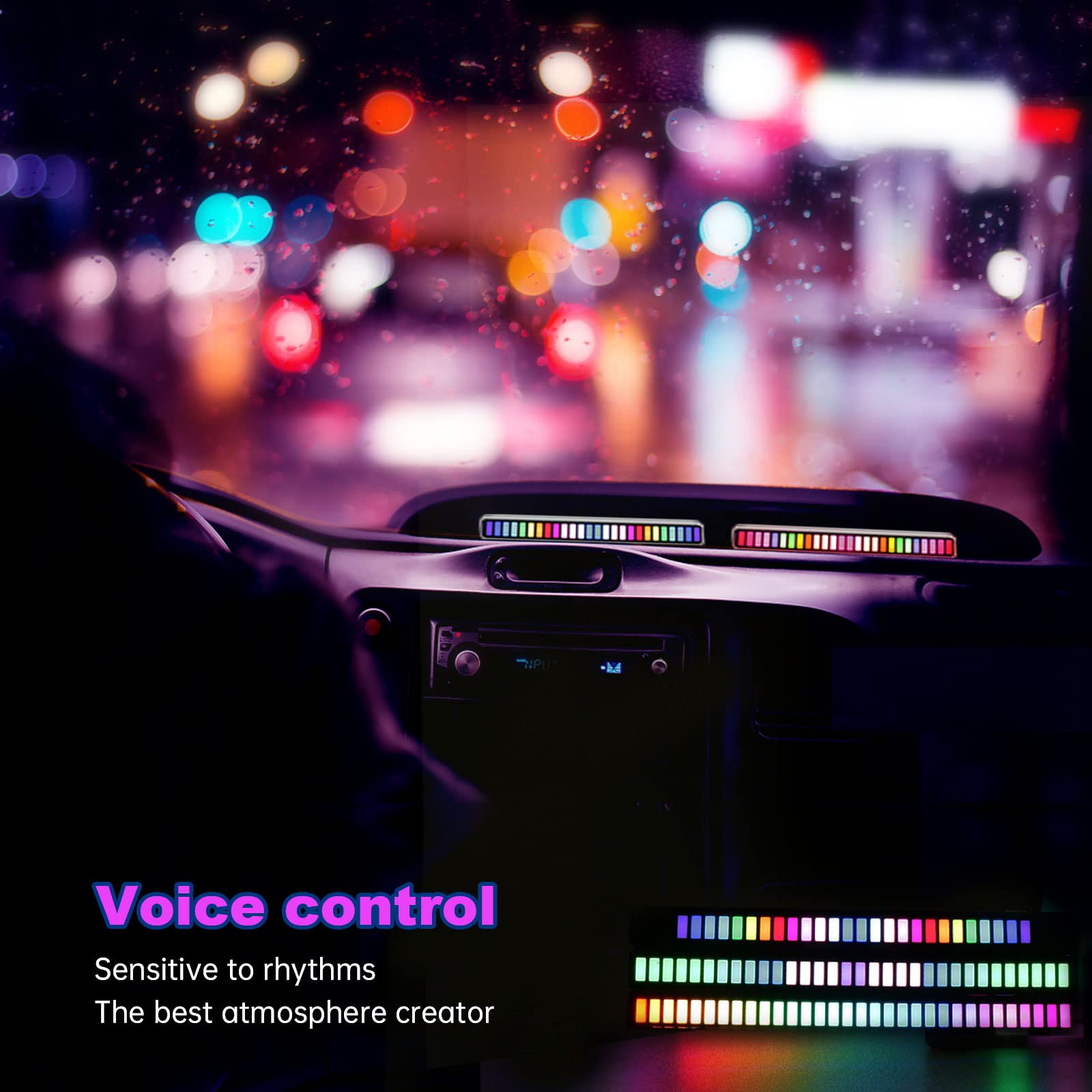 GINGO RGB Voice-Activated Music Light Bar - 32 Bit Audio Spectrum LED with Sound Control for Car, Desktop & Gaming Setup | Perfect for Vehicles, Parties & Home Entertainment