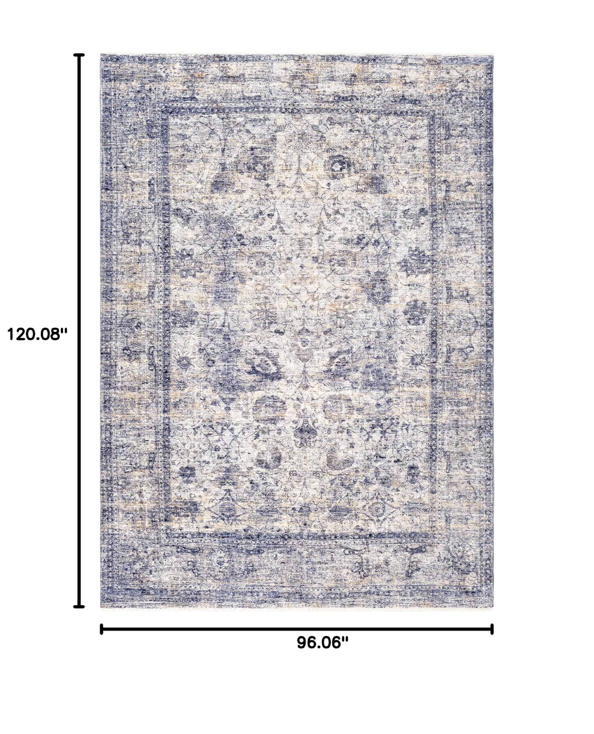 Hauteloom Accokeek Traditional Blue and Beige Area Rug 8' x 10' - Soft Living Room & Bedroom Carpet for Home Decor - Perfect for Cozy Spaces, Family Gatherings, and Relaxing Evenings