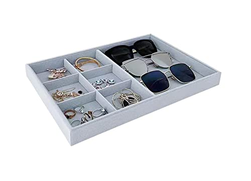 Premium Velvet Grey Jewelry Organizer Trays - Stackable Drawer Insert Divider for Rings & Accessories | Jewelry Storage Solution for Bedroom Dresser, Vanity Table & Travel Case