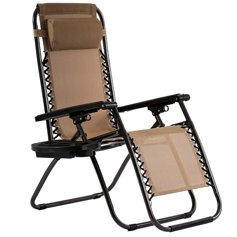 Zero Gravity Reclining Chair - Adjustable Folding Outdoor Lounge Chair with Pillow & Cup Holder for Backyard, Poolside, Beach, Garden - Perfect for Relaxing, Sunbathing, and Outdoor Leisure