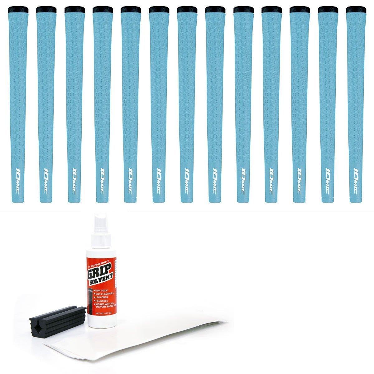 Iomic Sticky Mid Sky Blue Golf Grip Kit - 13 Piece Set with Grip Tape, Solvent & Vise Clamp | Perfect for Club Regripping & Golf Equipment Maintenance