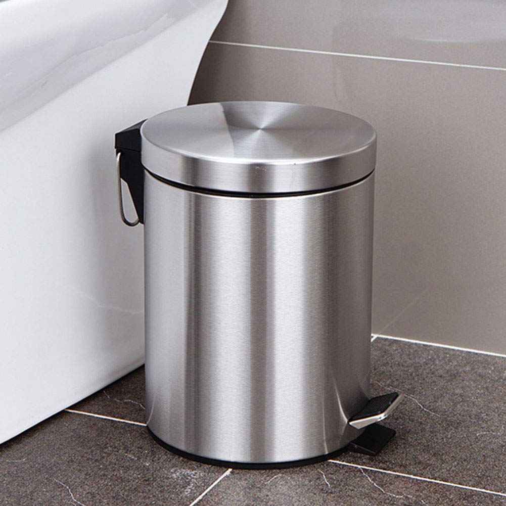 Hapivida 3L Stainless Steel Step Pedal Trash Can - Brushed Metal Kitchen Garbage Bin with Non-Slip Base, Durable Household Waste Bin for Home, Office & Bathroom (Silver) | Space-Saving & Odor-Controlling Design