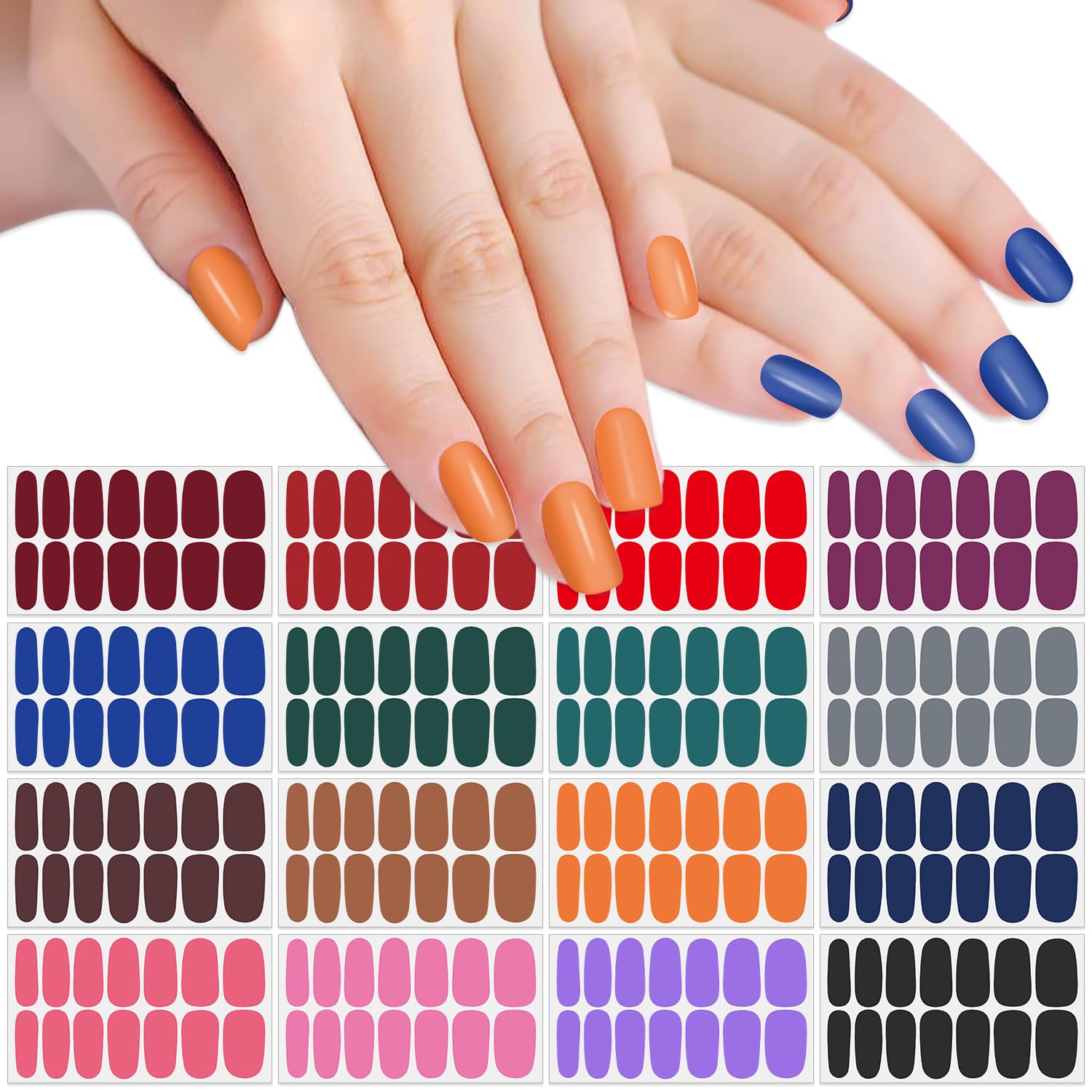 SILPECWEE 16 Sheets Self-Adhesive Nail Polish Strips - Full Cover Gel Nail Wraps for Women, Long Lasting Stick on Nails with Nail File (Dark Colors) - Perfect for Home Manicure, Parties & Special Occasions