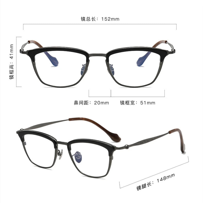 Stylish Unisex Black Titanium Acetate Square Eyeglasses Frame 6069 - Perfect for Work, Reading & Fashion Accessories