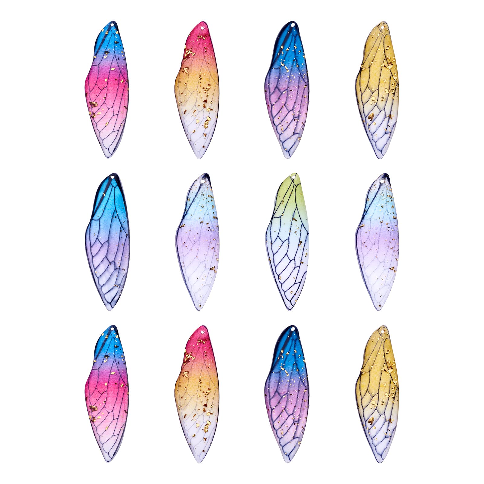 50Pcs Resin Big Wing Charms - Transparent Insect Wing Pendants with Gold Foil, Colorful Dragonfly Wings for Jewelry Making DIY - Perfect for Necklaces, Bracelets, Earrings & Craft Projects