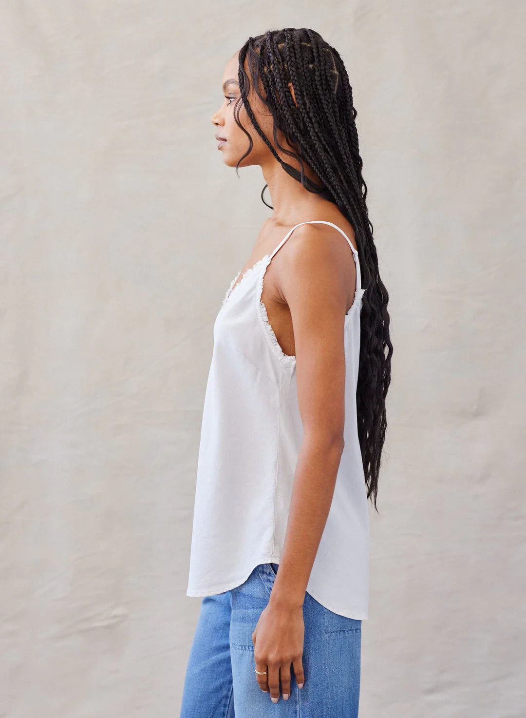 Frayed Edge Camisole Top - Soft Foggy Sky Color for Women | Perfect for Layering, Casual Outfits & Summer Wardrobe