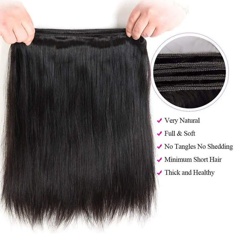 Eullair 10A Virgin Human Hair Bundles - 3/4 Straight Hair Weft Extensions for Natural Look | Perfect for Daily Styling, Parties & Special Occasions