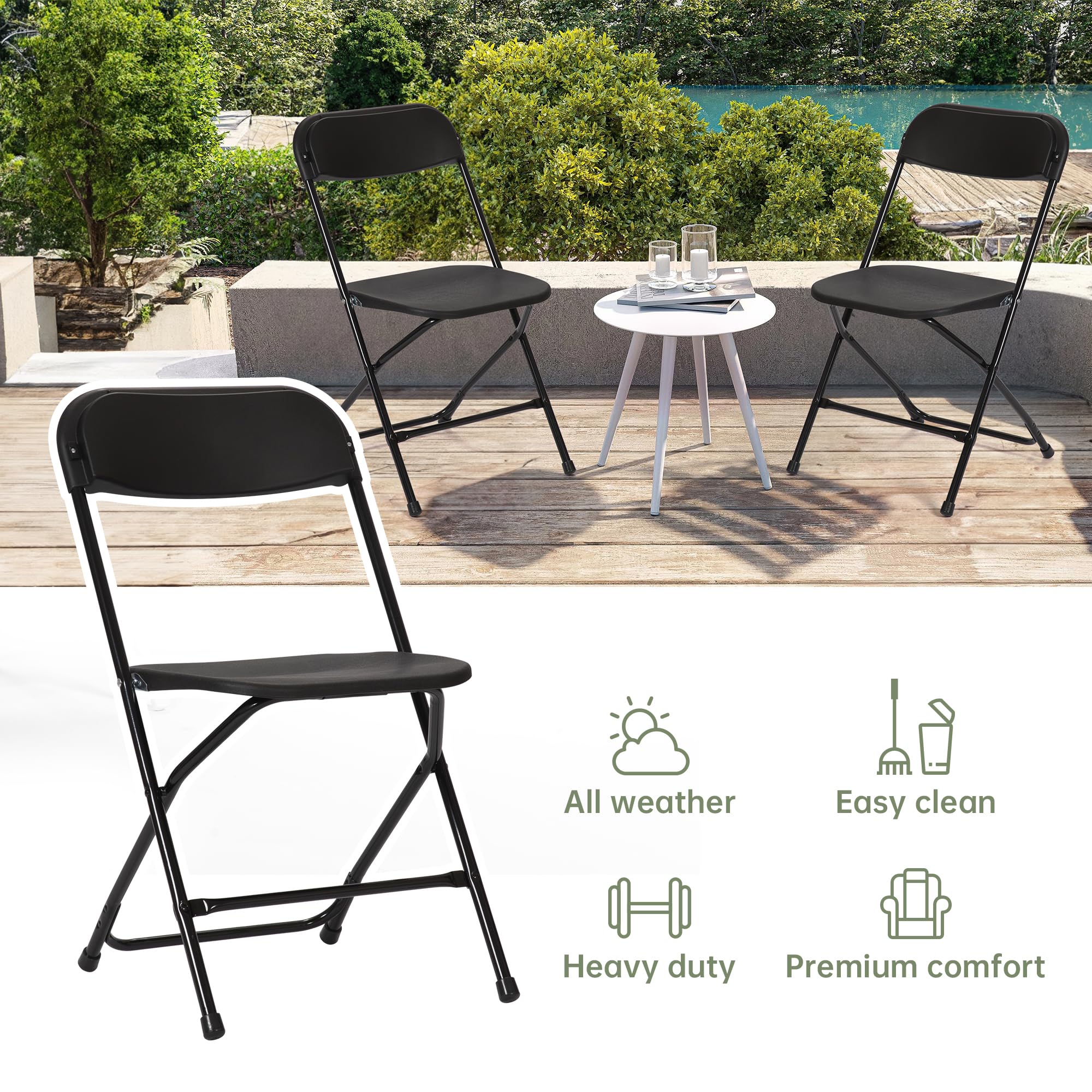 10-Pack Heavy-Duty Black Plastic Folding Chairs - 650 lb Capacity, Stackable & Portable for Indoor/Outdoor Use - Perfect for Weddings, Parties, Events, and Commercial Spaces