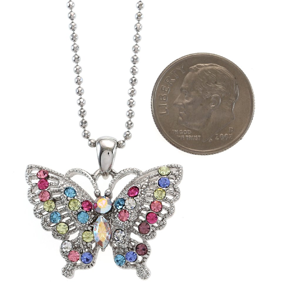 Butterfly Necklace for Women - Pink Purple Blue Rhinestone Pendant Charm Animal Jewelry - Perfect for Parties, Weddings & Everyday Fashion Accessories