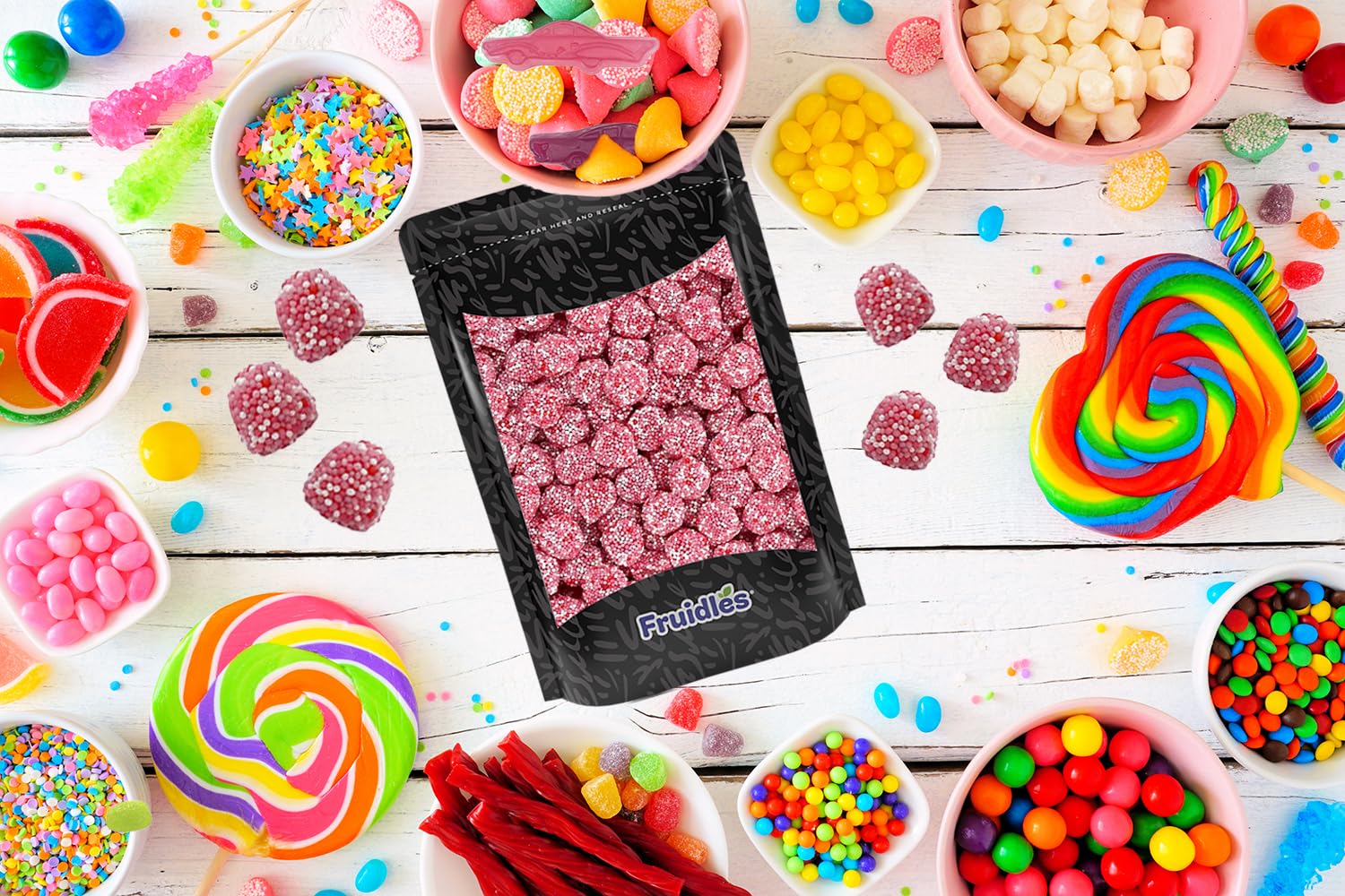 Pink Berry Gummy Candy - 1lb Nonpareils Coated Gummy Bears | Sweet & Chewy Candy for Parties, Movie Nights & Gift Baskets