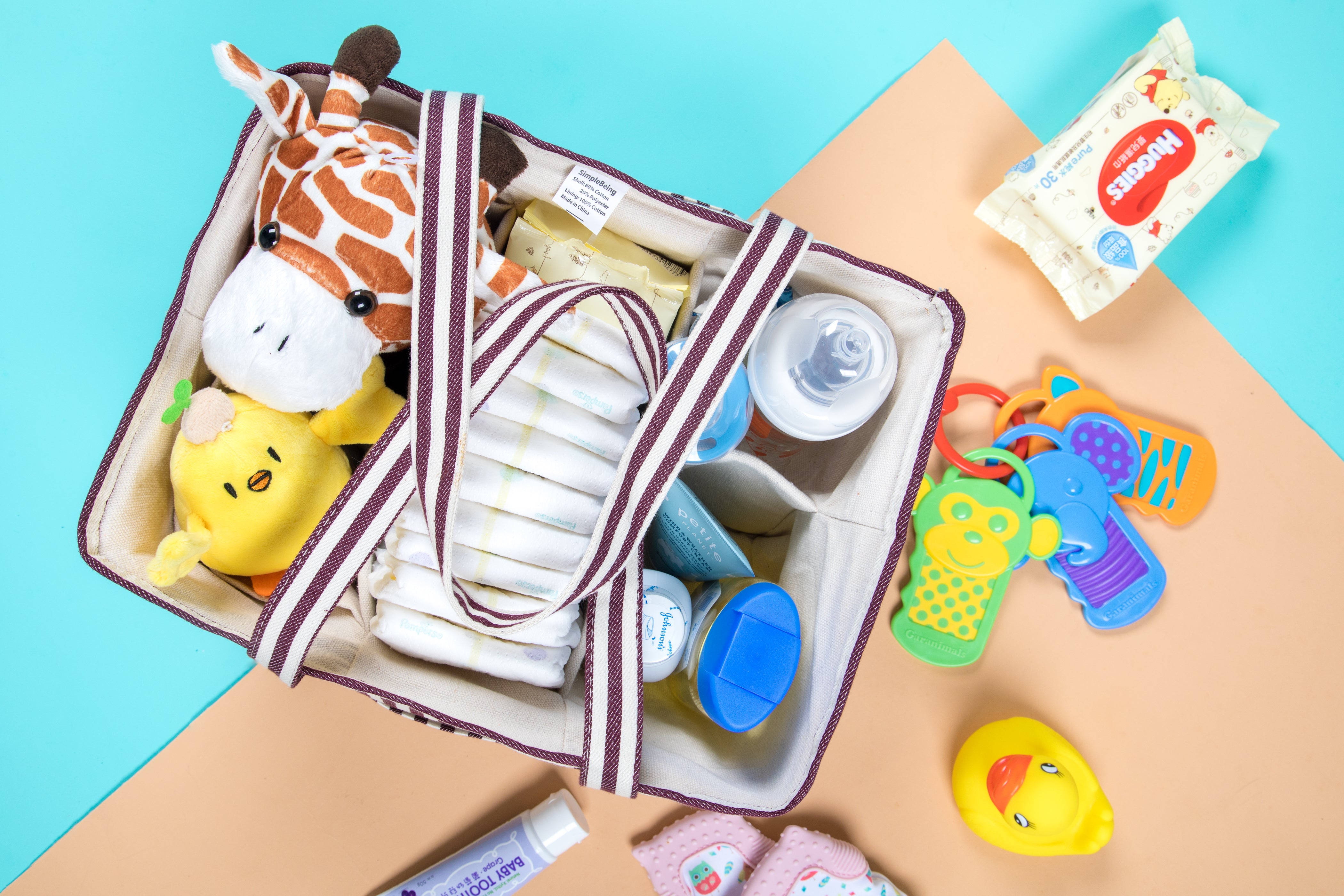 Simple Being Diaper Caddy Organizer with Red Stripe - Portable Baby Essentials Storage for Nursery, Changing Table & On-the-Go Parenting