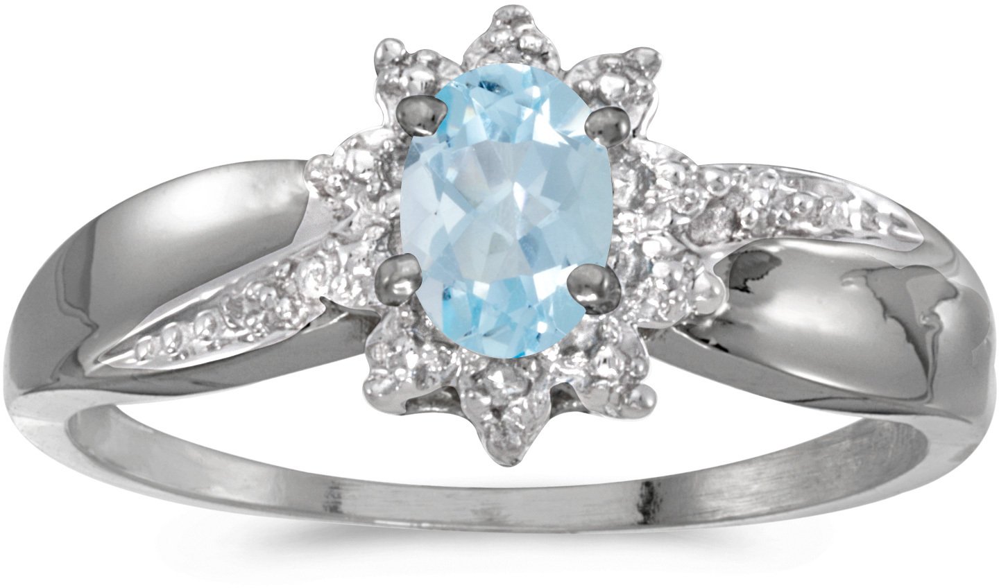 14K White Gold Oval Aquamarine and Diamond Ring for Women - Elegant Birthstone Jewelry for Engagement, Anniversary & Special Occasions