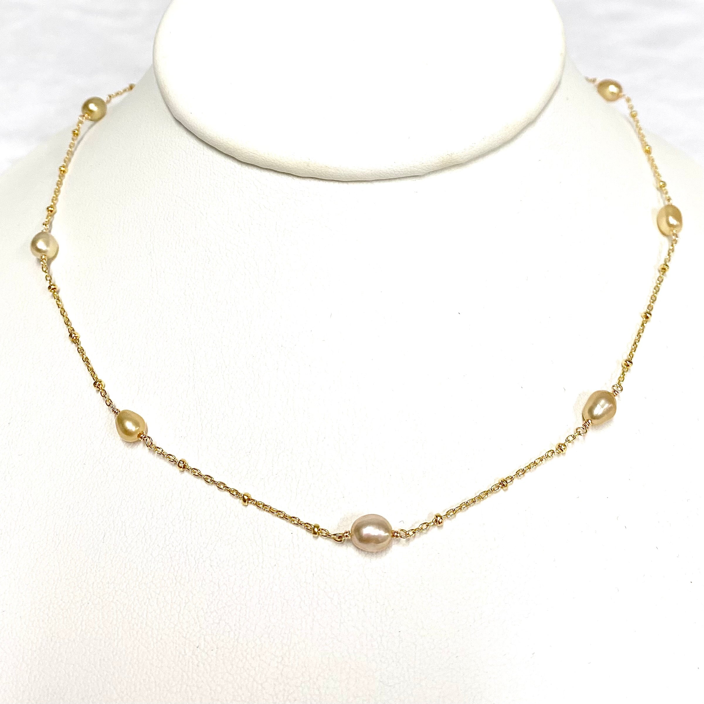Luxury 14K Gold South Sea Keshi Pearl Necklace - Elegant White Pearl Jewelry for Women, Perfect for Weddings, Parties & Special Occasions