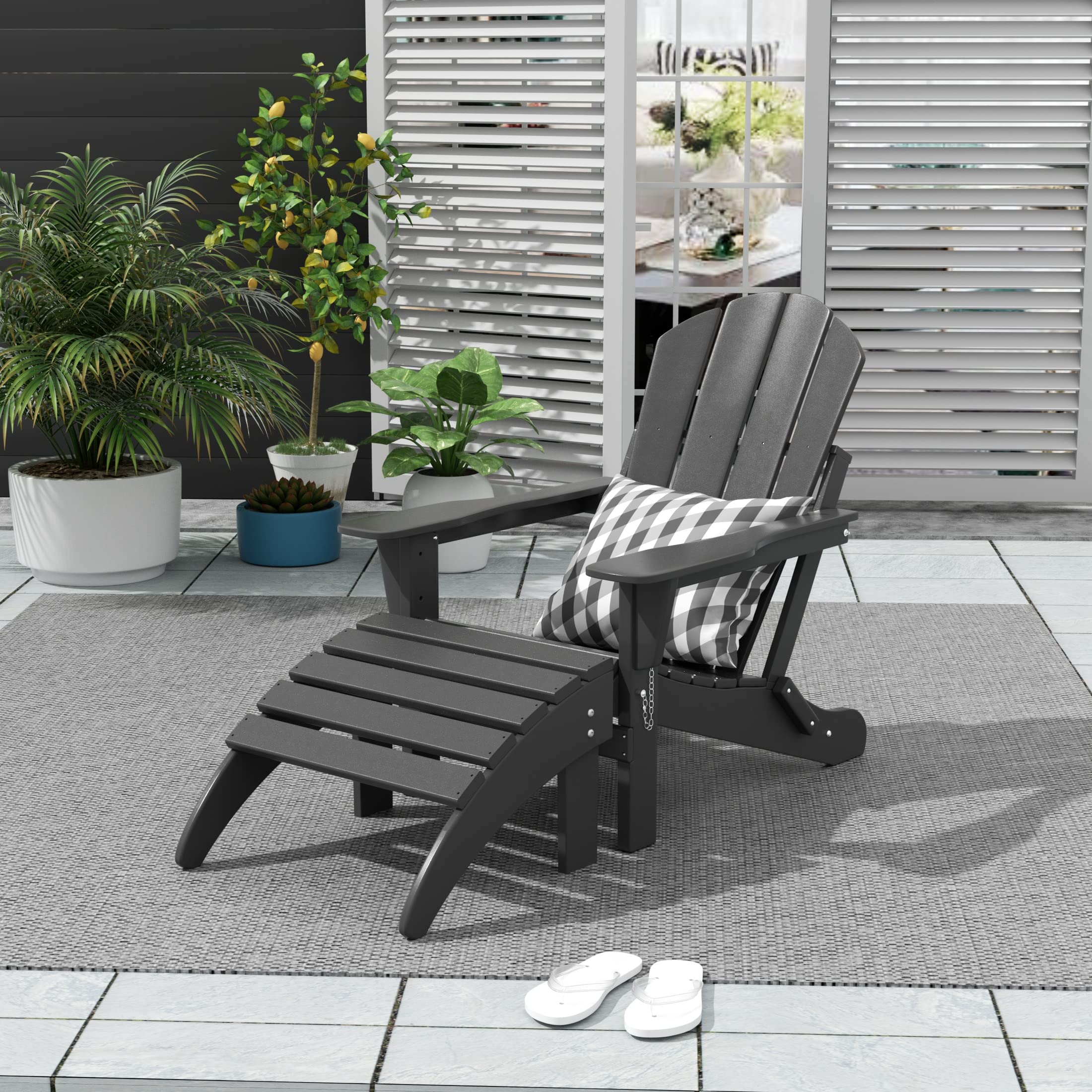 WO Home Furniture Adirondack Ottoman Outdoor Patio Footrest - 13.5 Inch Folding Footstool for Adirondack Chairs - Gray - Perfect for Backyard, Garden, and Poolside Relaxation