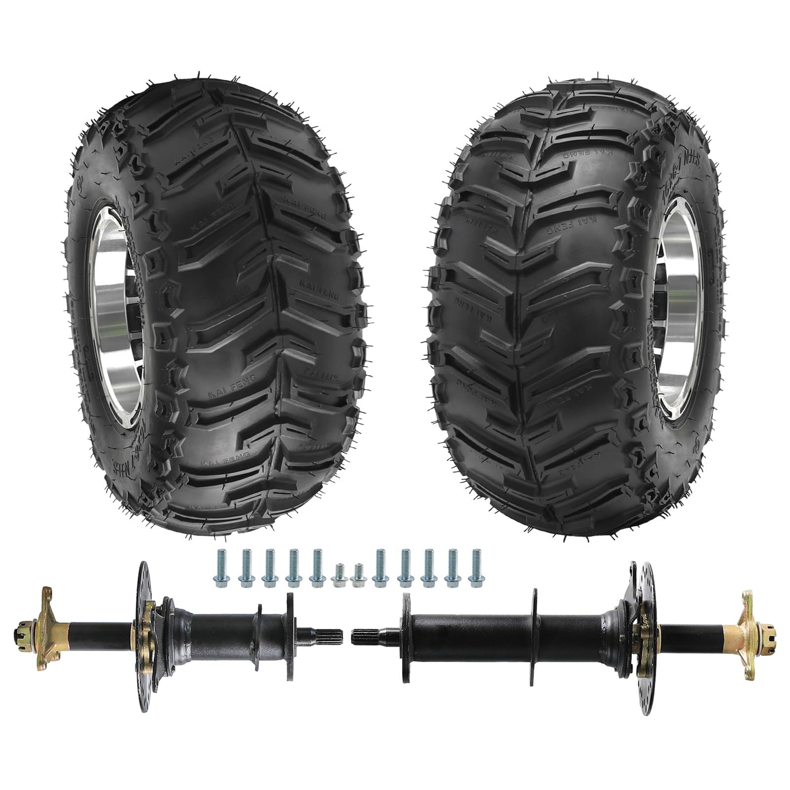30-Inch 760mm Differential Rear Axle Drive Shaft with 2pcs 16x8-7 Tubeless Go Kart Tires & Wheel Rims - 3 Bolt Golf Cart Tires for ATV, Quad Buggy, 4-Wheelers & Mini Bikes (Left/Right) - Perfect for Off-Road Racing, Trail Riding & Backyard Fun