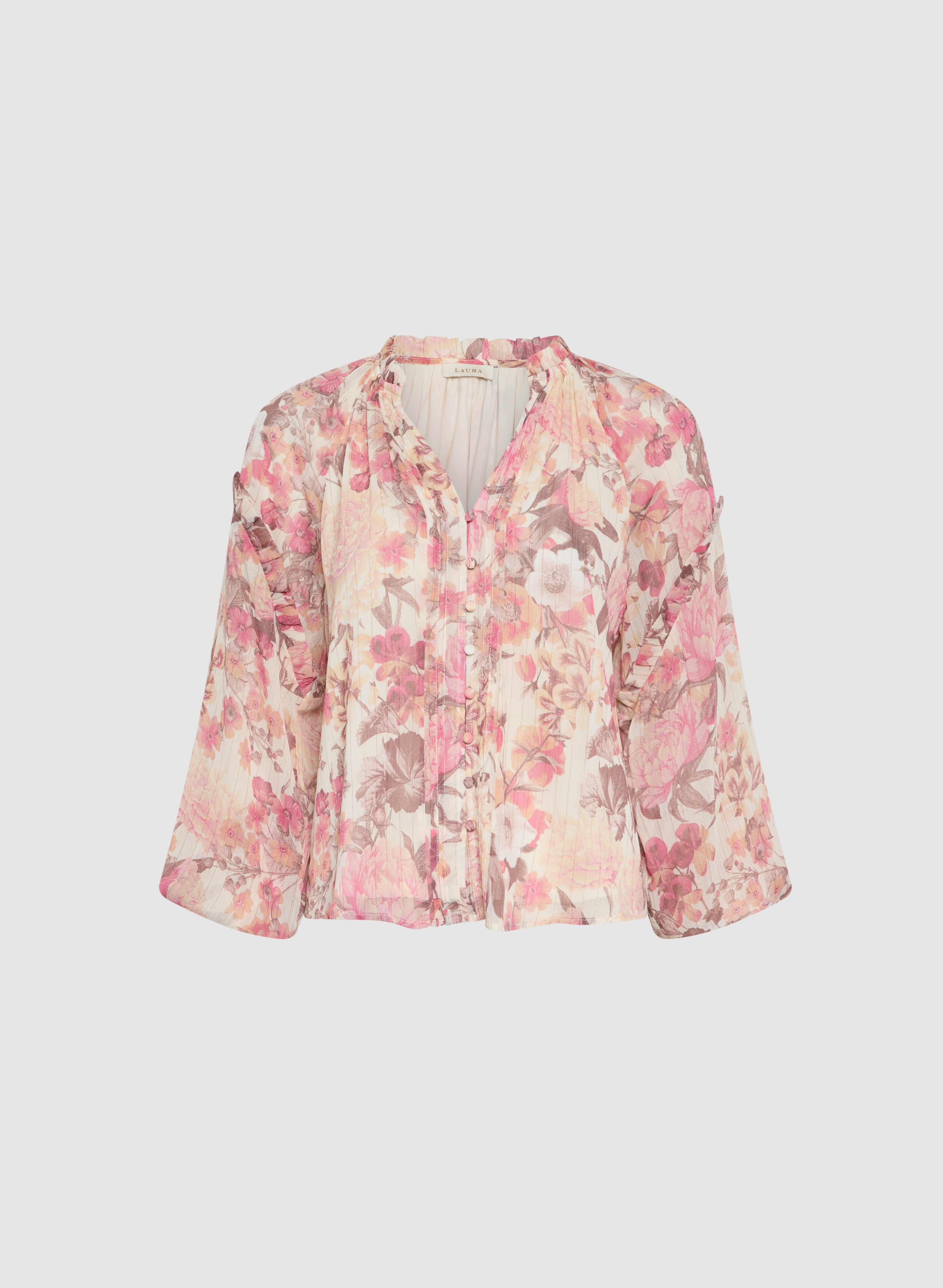 Floral Frilled Neck Blouse for Women - Elegant Ruffle Blouse Tops for Spring Summer - Perfect for Office, Date Night & Special Occasions