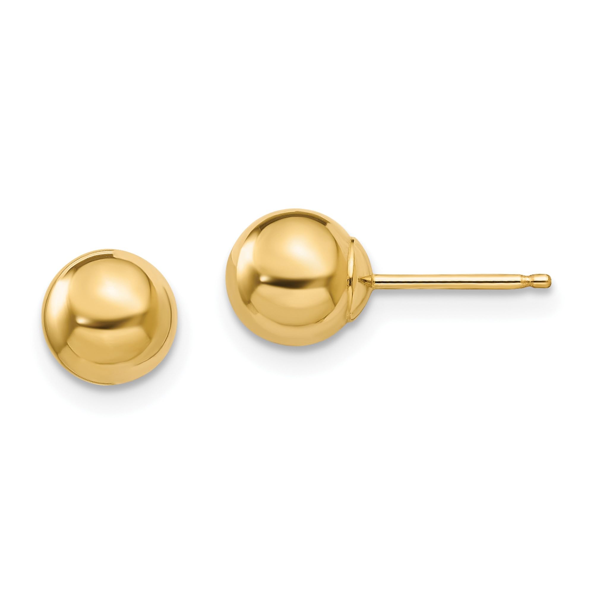 14K Solid Yellow Gold 6mm Ball Stud Earrings for Women - Classic Round Stud Earrings for Everyday Wear, Gift Giving & Special Occasions