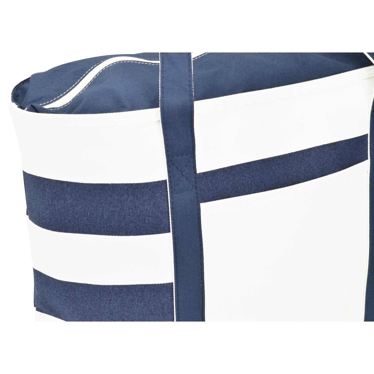 Premium Navy Blue Striped Boat Bag - Durable Cotton Canvas Tote for Beach, Travel & Shopping | Water-Resistant & Spacious Carryall for Boating, Picnics & Daily Use