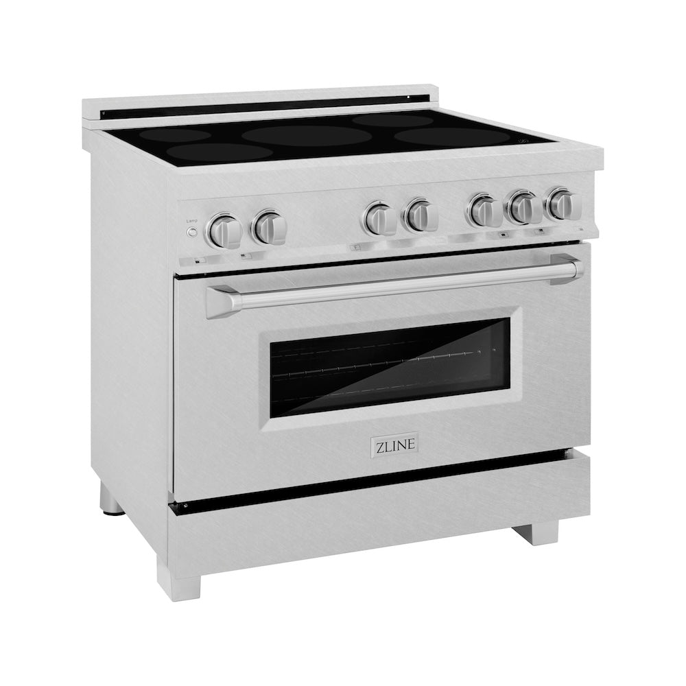ZLINE 36 Inch 4.6 Cu. Ft. Legacy Induction Range with 5-Burner Cooktop & Electric Oven - Satin Stainless Steel (RAINDSN36) - Perfect for Modern Kitchens & Professional Chefs