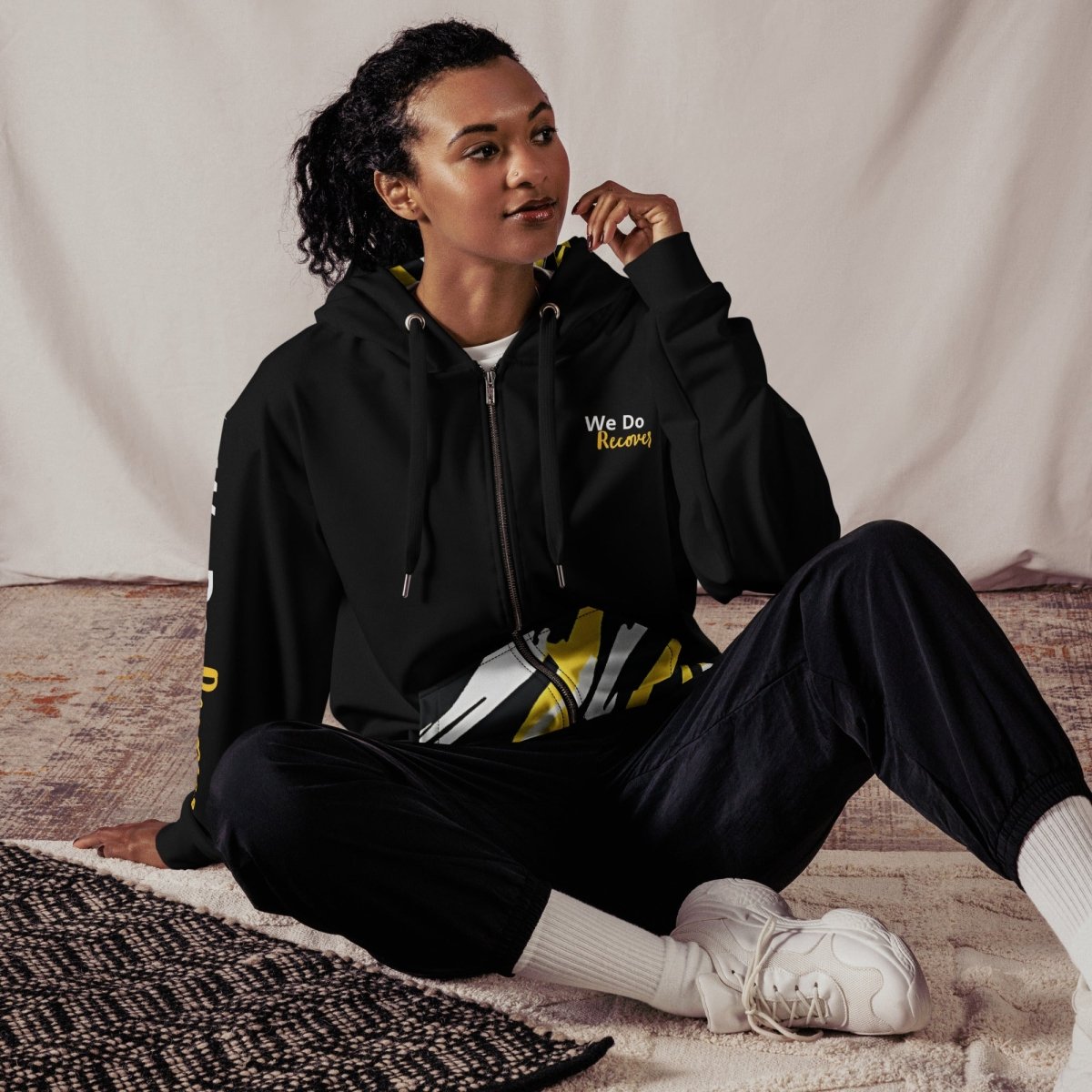 Recovery Champion Unisex Zip Hoodie with Yellow Accents | Comfortable Athletic Pullover for Workouts & Casual Wear
