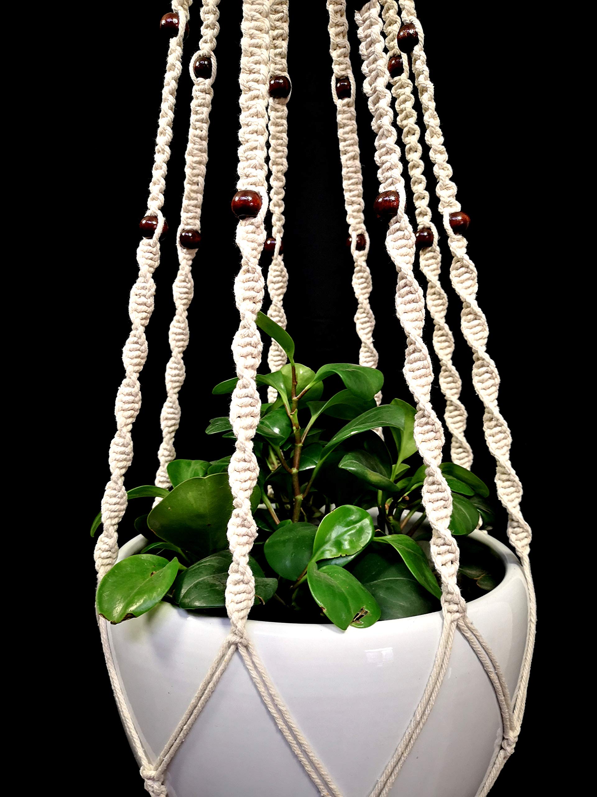 Handmade Cotton Rope Macrame Plant Hanger - 8 Strand 63 Inch Hanging Planter with Hook for 12-13 Inch Pots (Cream) | Boho Home Decor, Indoor Garden, Living Room & Patio Plant Display