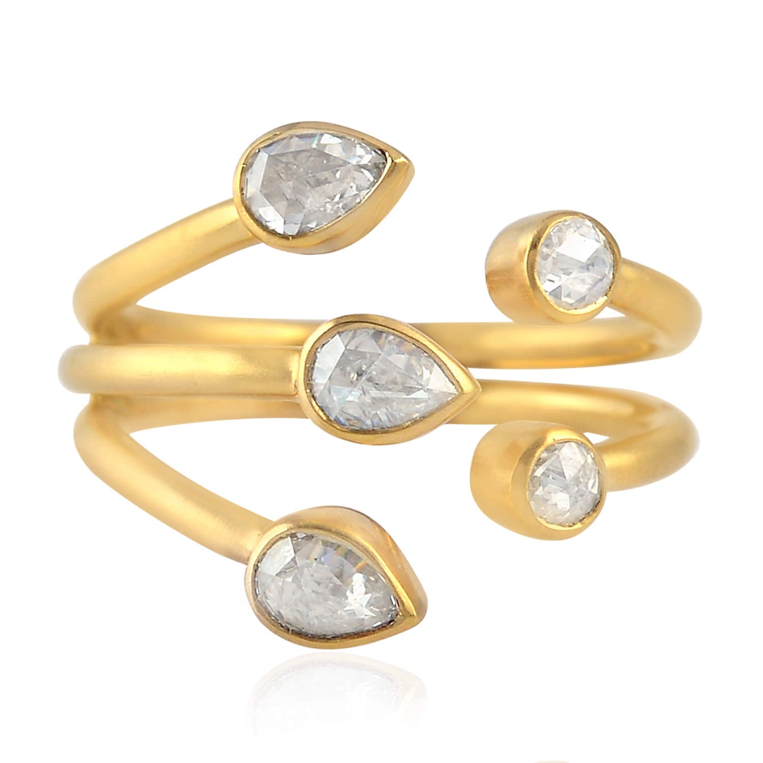 18K Yellow Gold Bezel Set Rose Diamond Designer Bypass Ring for Women - Perfect for Anniversaries, Engagements & Special Occasions