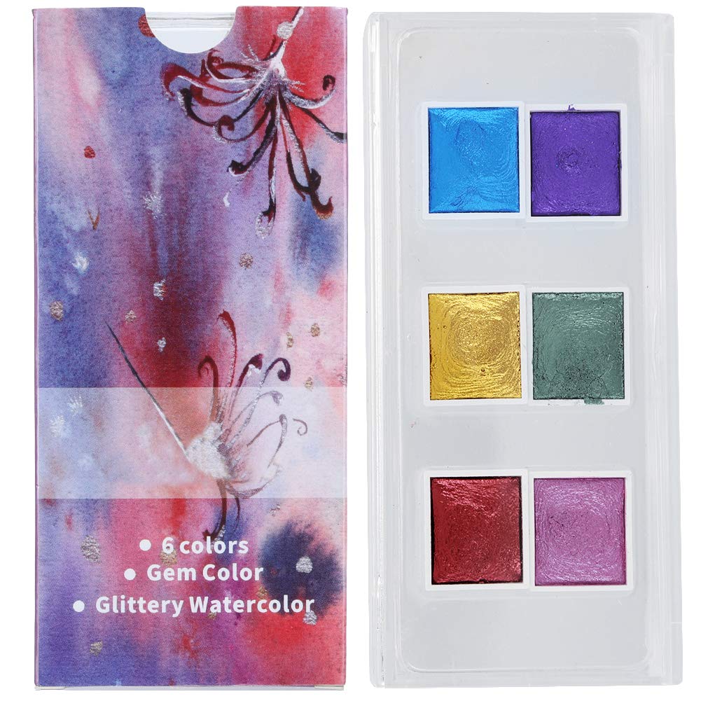 Premium 6-Color Glitter & Pearlescent Watercolor Paint Set - Ideal for Writing, Painting, Nail Art & DIY Crafts | Vibrant Jewel Tones for Artists & Hobbyists