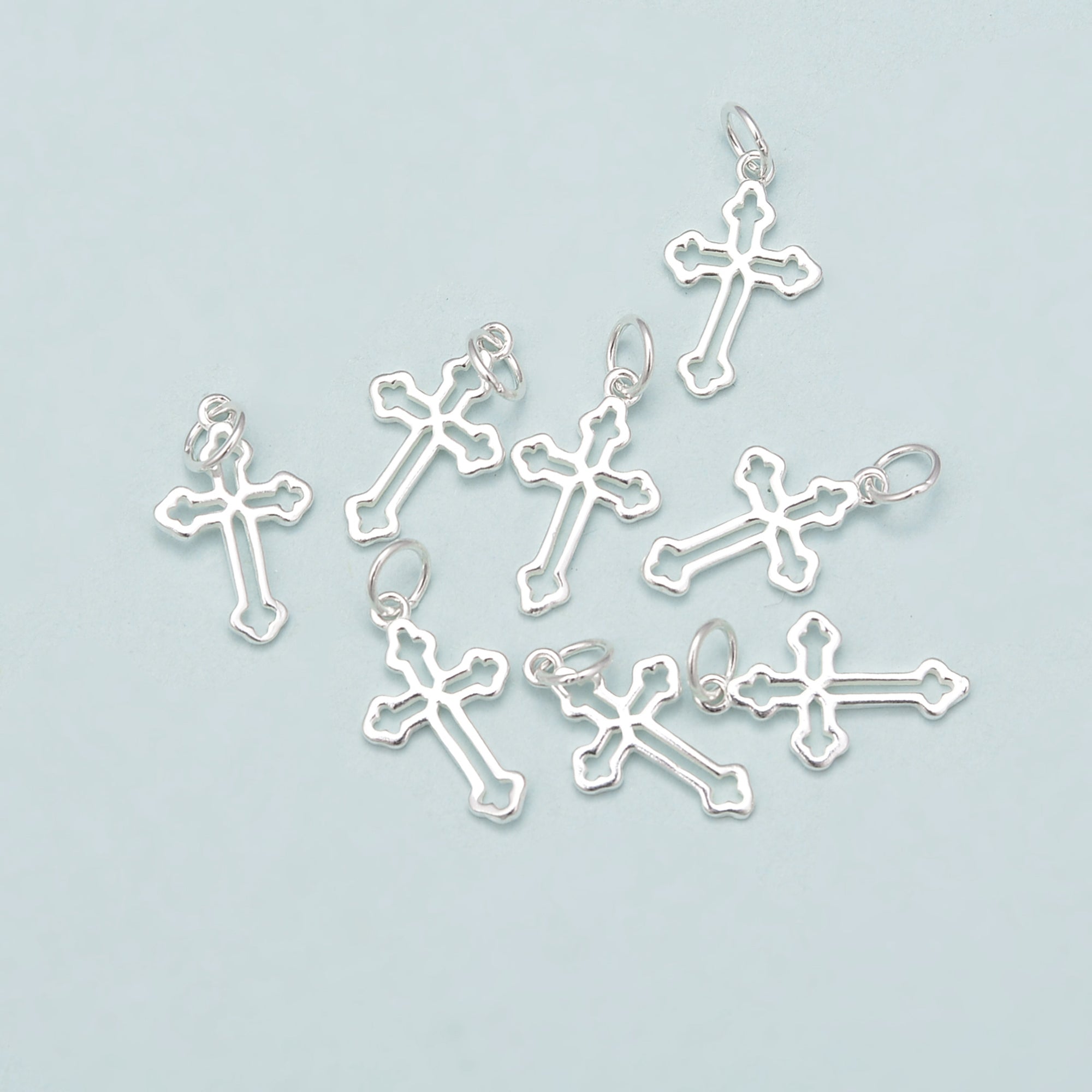 925 Sterling Silver Hollow Crucifix Cross Charm Pendant - 11x18mm (6pcs/Bag) - Perfect for Jewelry Making, DIY Crafts, Necklace & Bracelet Charms