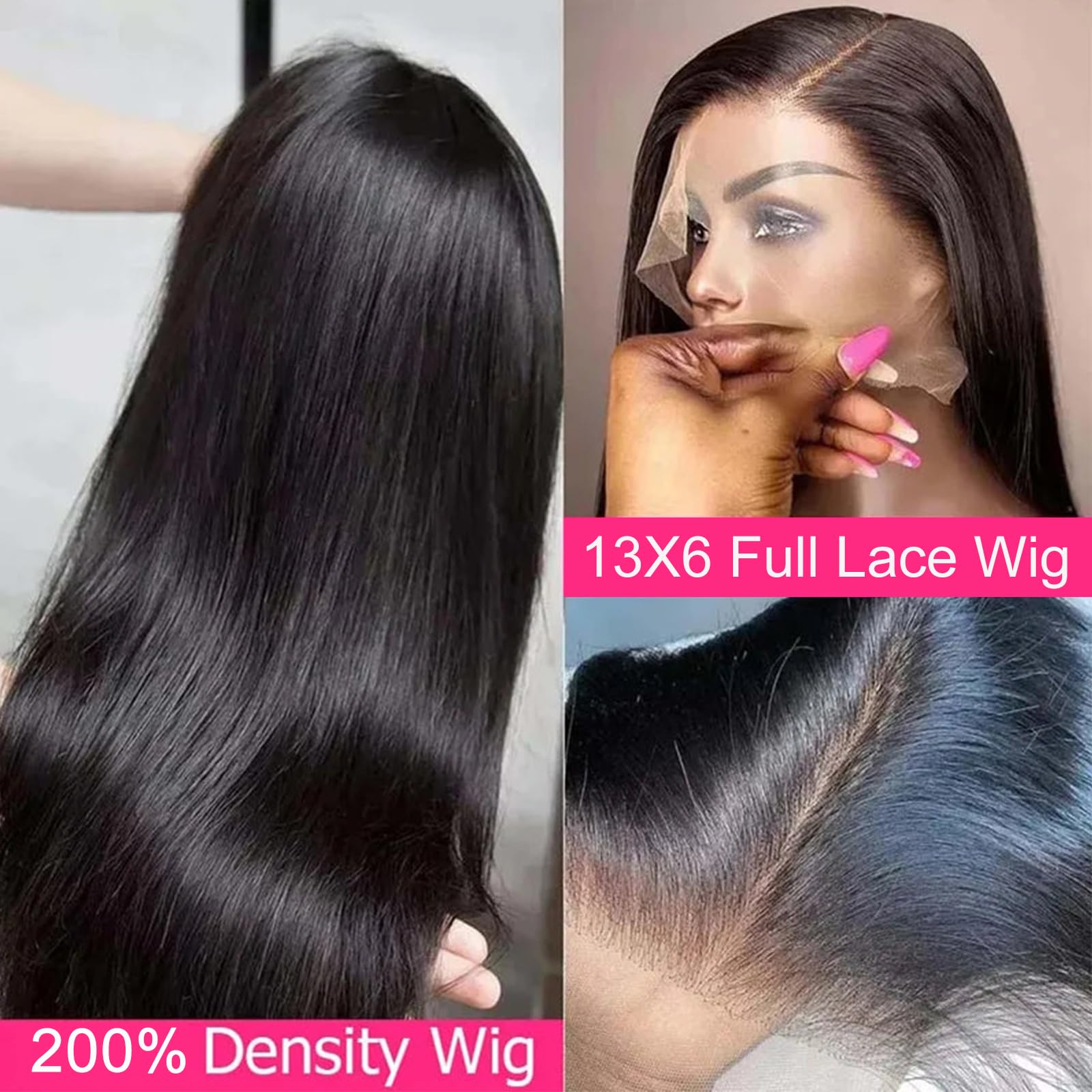 13x6 Full Lace Frontal Wig 200% Density - Brazilian Virgin Human Hair - Straight HD Transparent Lace Front Wig with Baby Hair & Pre-Plucked Hairline - 26 Inch Natural Black (1B) - Perfect for Daily Wear, Special Occasions & Protective Styling
