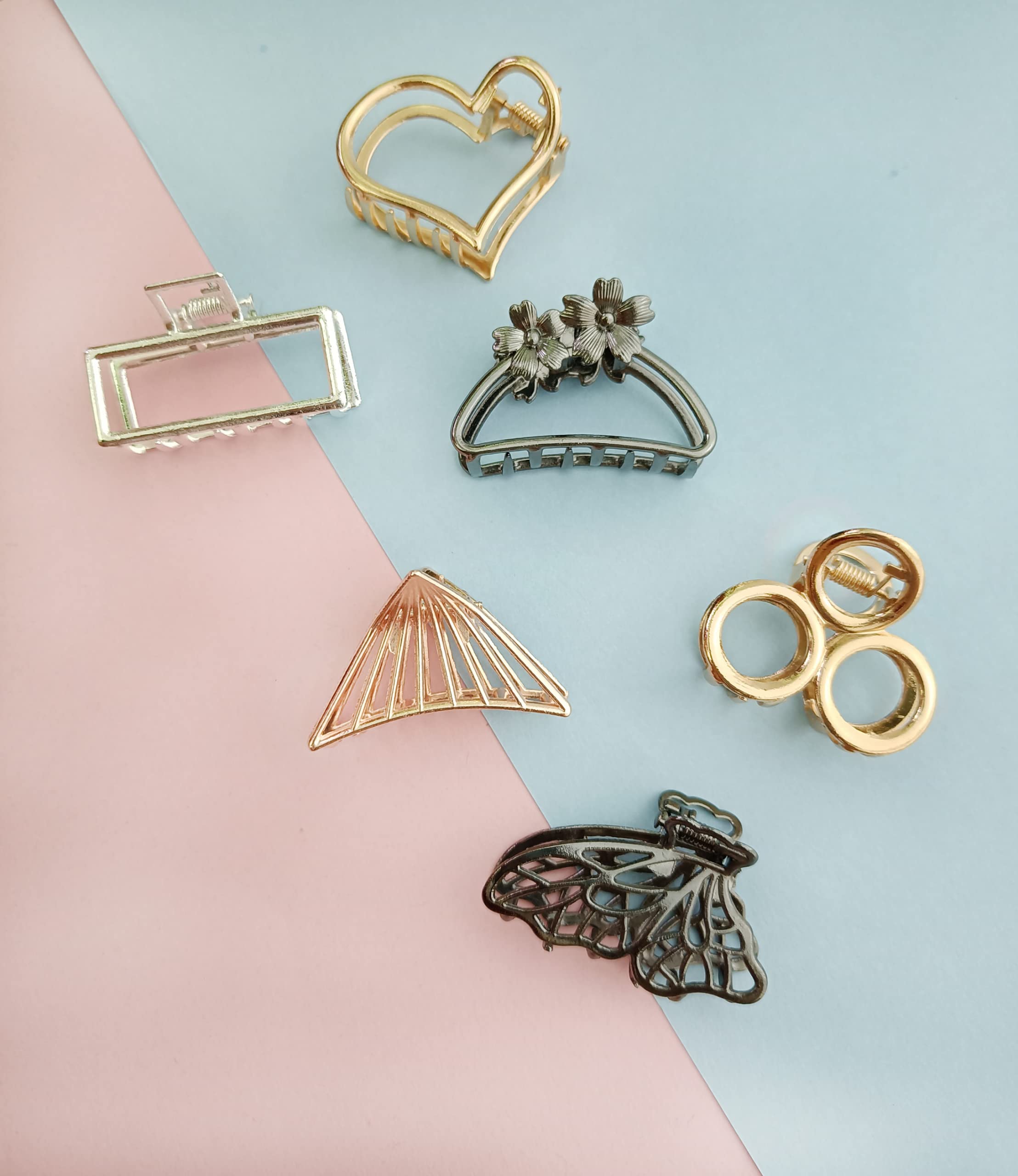 Starvis 6-Piece Korean Minimalist Metal Hair Clips Set - Gold, Silver, Black & Rose Gold Alloy Hair Claws for Women & Girls | Perfect for School, Work, Parties & Everyday Hairstyles