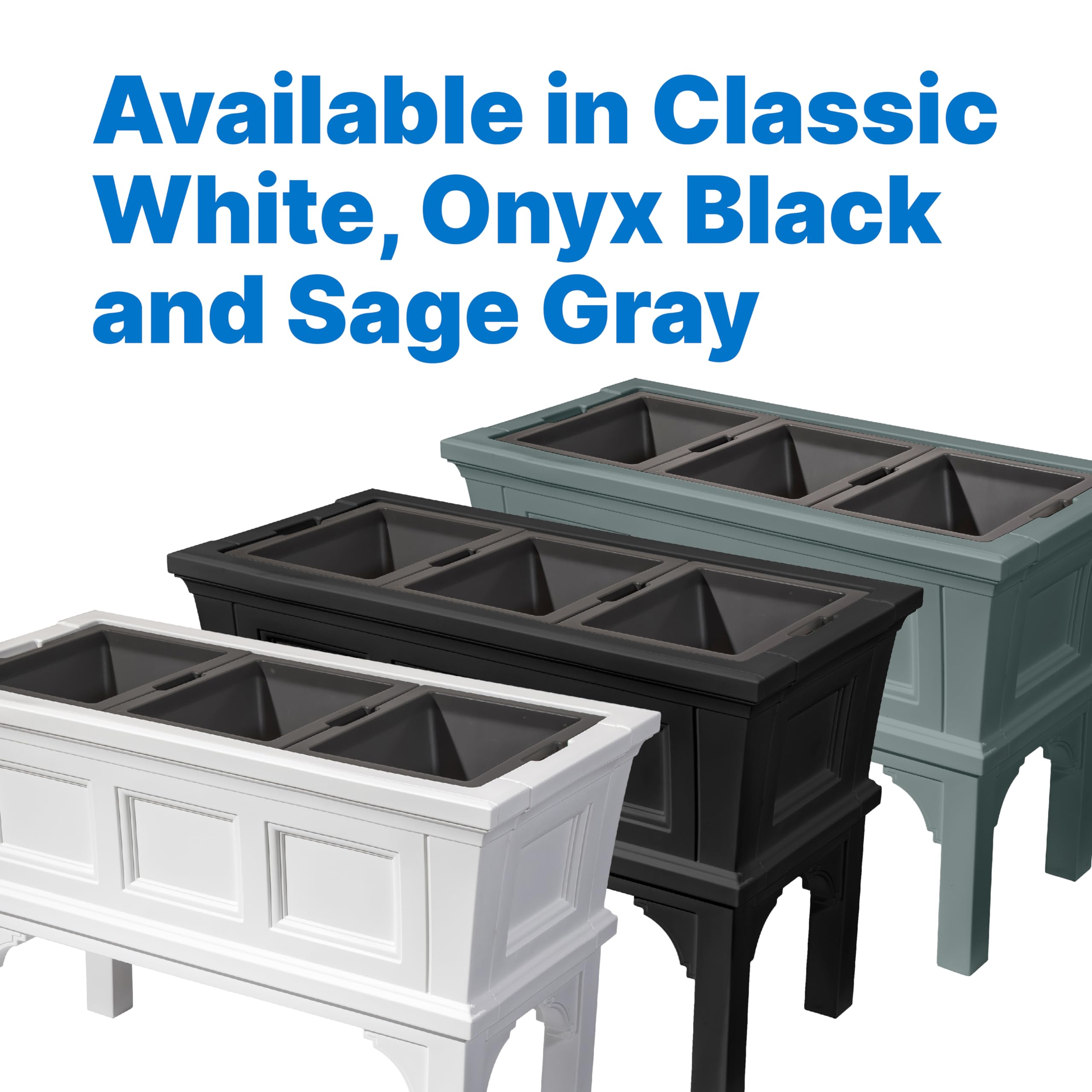 Step2 Atherton Raised Planter Box - Large Outdoor Garden Planter with Easy Drainage, Durable White Plastic Flower Pot for Patio, Porch, Backyard & Balcony Gardening - Perfect for Growing Herbs, Vegetables & Decorative Plants